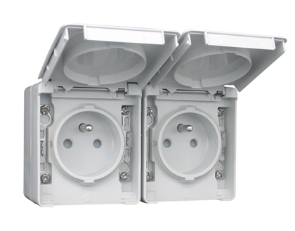 Two Safety Earth Sockets (French Type) in a Double Horizontal Base