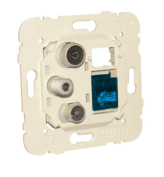 R - TV - SAT - RJ45 Cat. 6A UTP Multimedia Socket for Star Connection